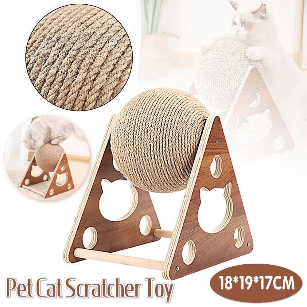 Wooden Cat Scratcher Toy with Rotating Sisal Ball Scratch Post Triangle Frame V528-CATBALL-TRIANGLE-78945
