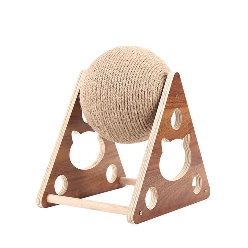 Wooden Cat Scratcher Toy with Rotating Sisal Ball Scratch Post Triangle Frame V528-CATBALL-TRIANGLE-78945