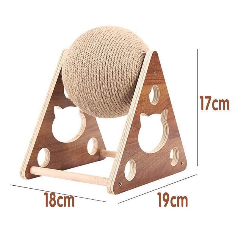Wooden Cat Scratcher Toy with Rotating Sisal Ball Scratch Post Triangle Frame V528-CATBALL-TRIANGLE-78945