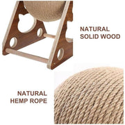 Wooden Cat Scratcher Toy with Rotating Sisal Ball Scratch Post Triangle Frame V528-CATBALL-TRIANGLE-78945