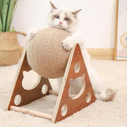 Wooden Cat Scratcher Toy with Rotating Sisal Ball Scratch Post Triangle Frame V528-CATBALL-TRIANGLE-78945