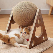 Wooden Cat Scratcher Toy with Rotating Sisal Ball Scratch Post Triangle Frame V528-CATBALL-TRIANGLE-78945