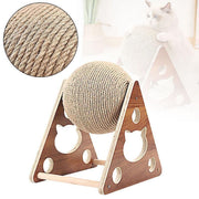 Wooden Cat Scratcher Toy with Rotating Sisal Ball Scratch Post Triangle Frame V528-CATBALL-TRIANGLE-78945