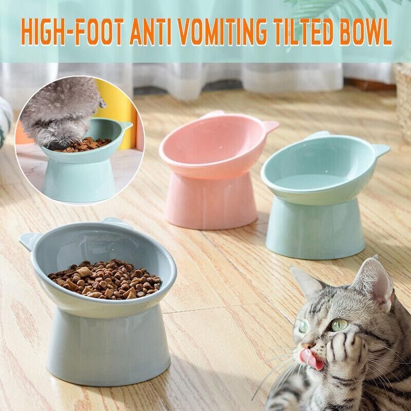 Elevated Pet Bowl Cat Dog Feeder Food Water High-Foot Anti Vomiting Tilted Bowl - Green V528-CATBOWL-GREEN-22077