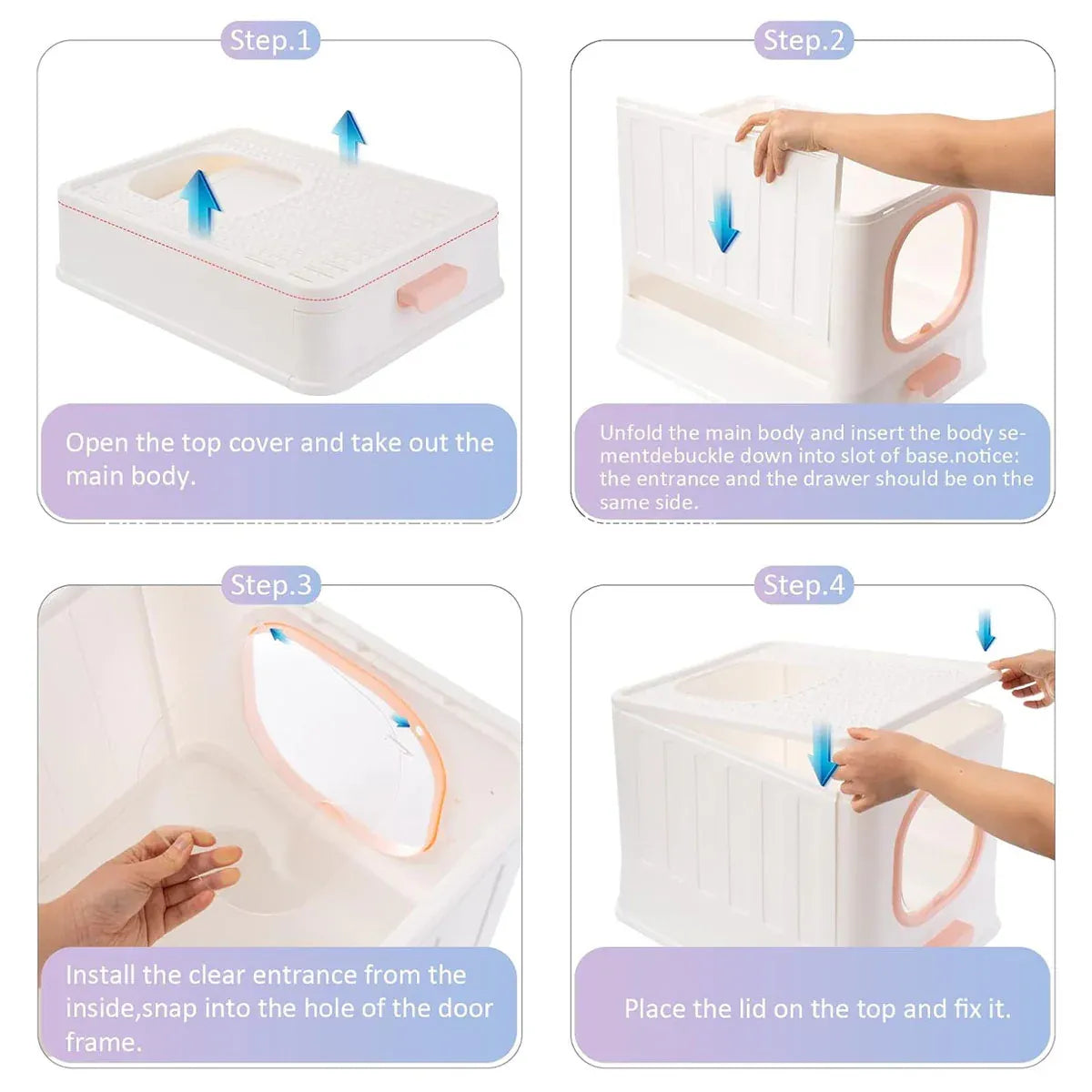 Pink Fully Enclosed Cat Litter Box Large Plastic Toilet for Cats with Lid Tray V528-CATLITTER-BOX-PINK-116729