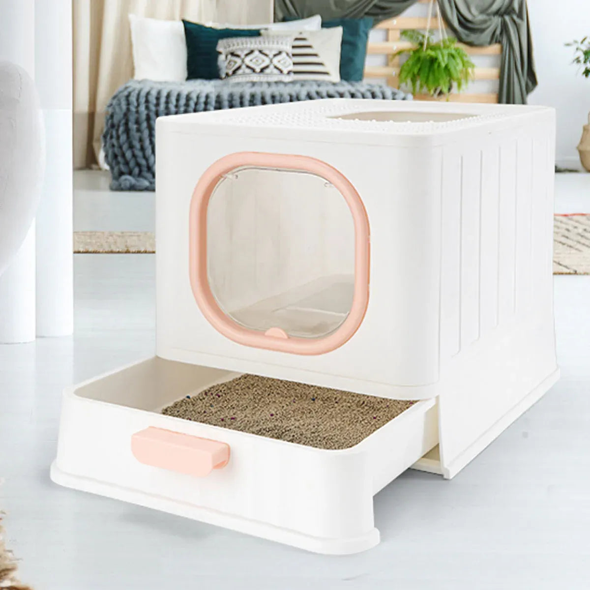 Pink Fully Enclosed Cat Litter Box Large Plastic Toilet for Cats with Lid Tray V528-CATLITTER-BOX-PINK-116729