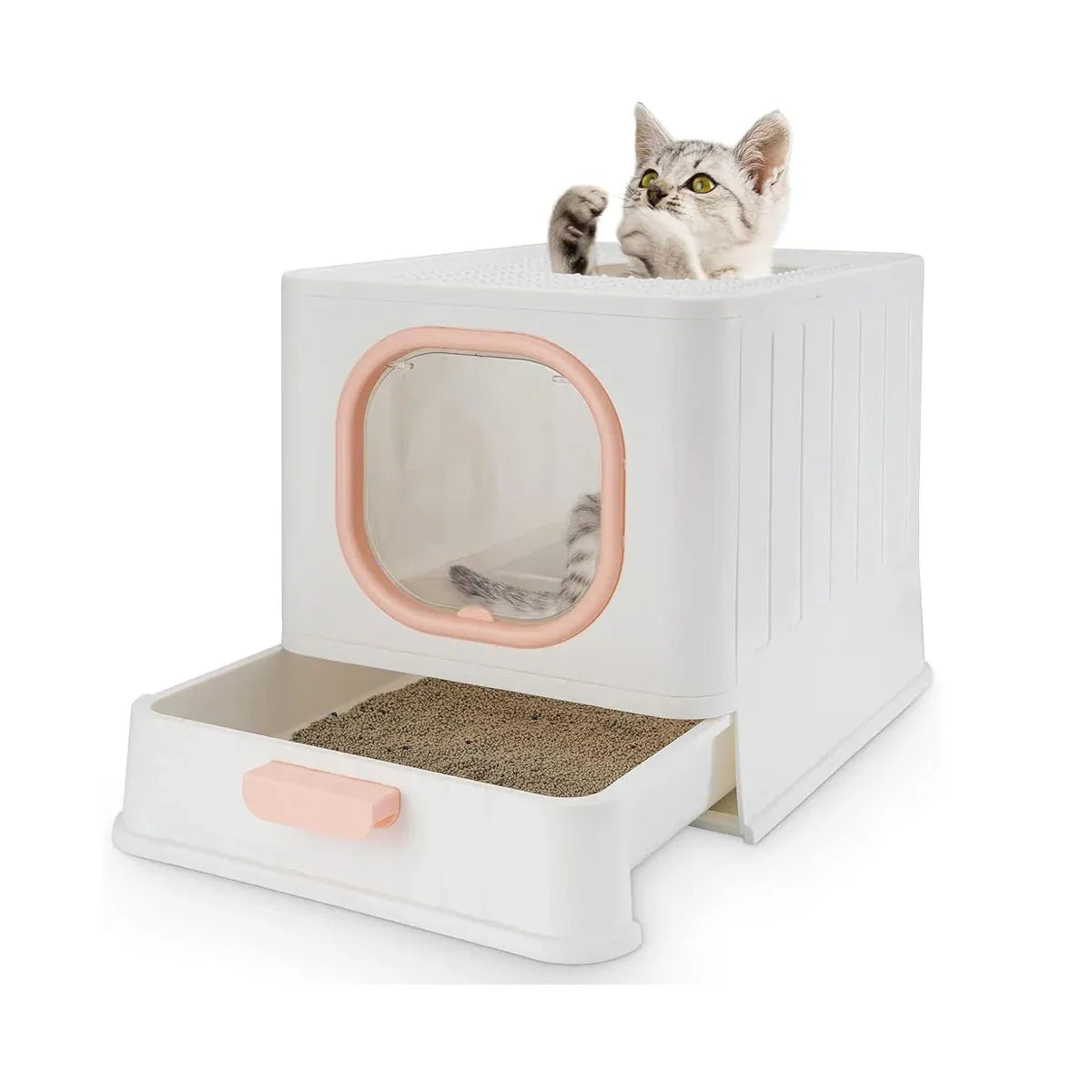Pink Fully Enclosed Cat Litter Box Large Plastic Toilet for Cats with Lid Tray V528-CATLITTER-BOX-PINK-116729