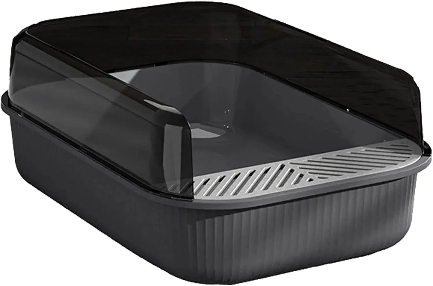 Litter Tray Box with Splash Guard and Wide Opening for Cats Open Top Design - Grey V528-CATLITTERBO-GREY-30623