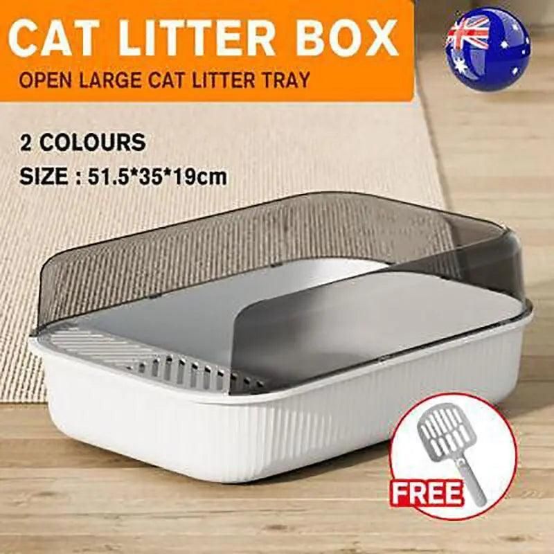 Litter Tray Box with Splash Guard and Wide Opening for Cats Open Top Design - Grey V528-CATLITTERBO-GREY-30623