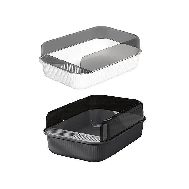 Litter Tray Box with Splash Guard and Wide Opening for Cats Open Top Design - Grey V528-CATLITTERBO-GREY-30623