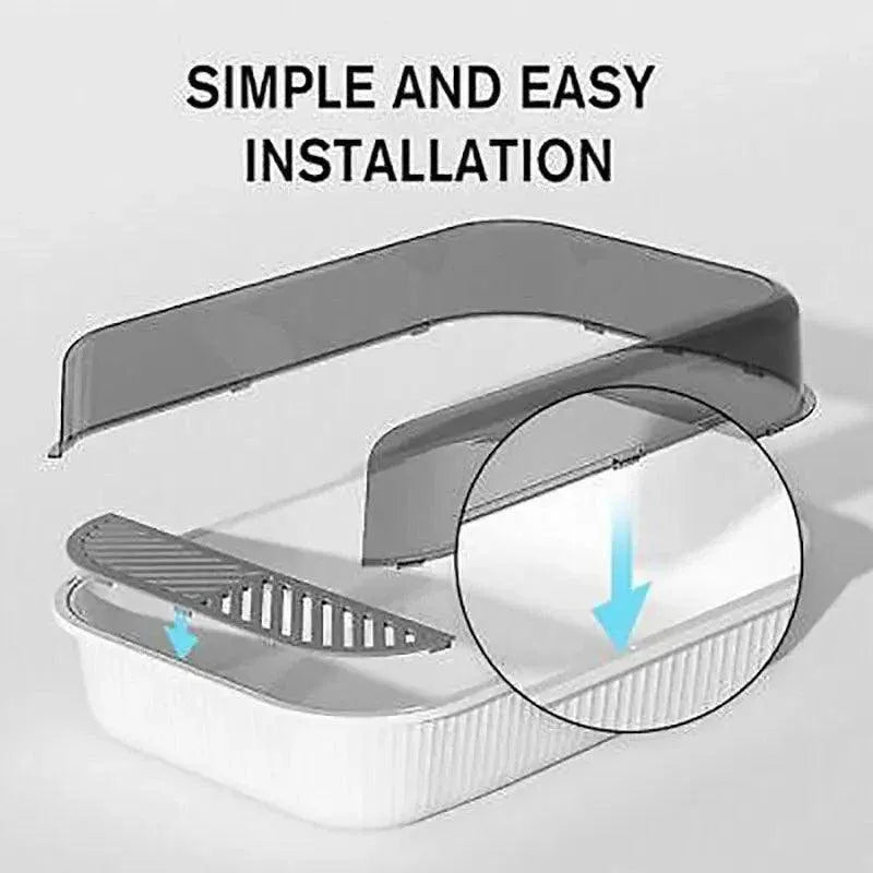 Litter Tray Box with Splash Guard and Wide Opening for Cats Open Top Design - Grey V528-CATLITTERBO-GREY-30623