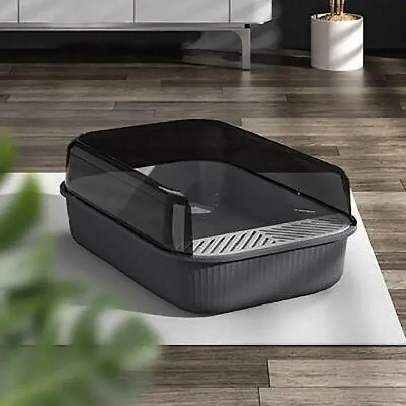 Litter Tray Box with Splash Guard and Wide Opening for Cats Open Top Design - Grey V528-CATLITTERBO-GREY-30623