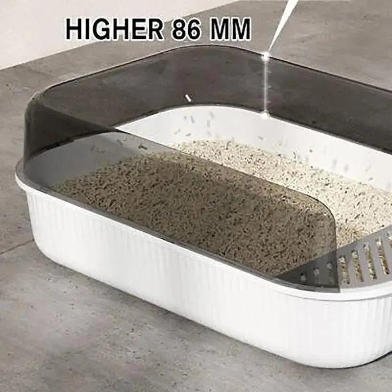 Litter Tray Box with Splash Guard and Wide Opening for Cats Open Top Design - Grey V528-CATLITTERBO-GREY-30623