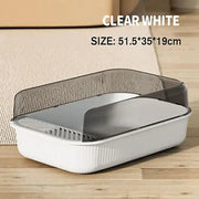 Litter Tray Box with Splash Guard and Wide Opening for Cats Open Top Design - Grey V528-CATLITTERBO-GREY-30623