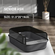 Litter Tray Box with Splash Guard and Wide Opening for Cats Open Top Design - Grey V528-CATLITTERBO-GREY-30623