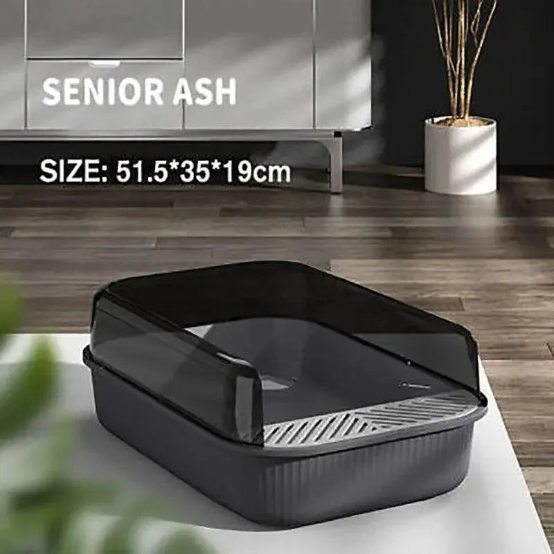 Litter Tray Box with Splash Guard and Wide Opening for Cats Open Top Design - Grey V528-CATLITTERBO-GREY-30623