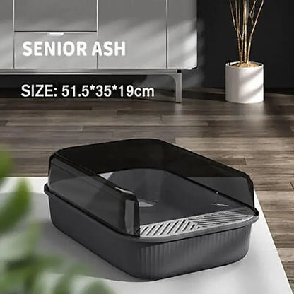 Litter Tray Box with Splash Guard and Wide Opening for Cats Open Top Design - Grey V528-CATLITTERBO-GREY-30623