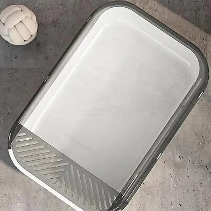 Litter Tray Box with Splash Guard and Wide Opening for Cats Open Top Design - Grey V528-CATLITTERBO-GREY-30623