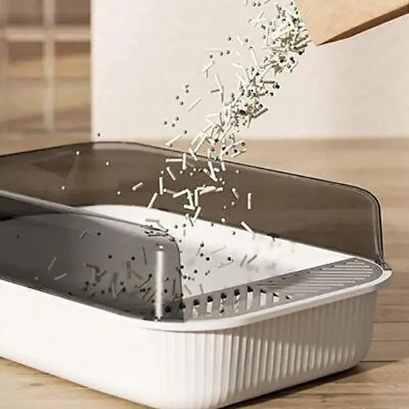 Litter Tray Box with Splash Guard and Wide Opening for Cats Open Top Design - Grey V528-CATLITTERBO-GREY-30623