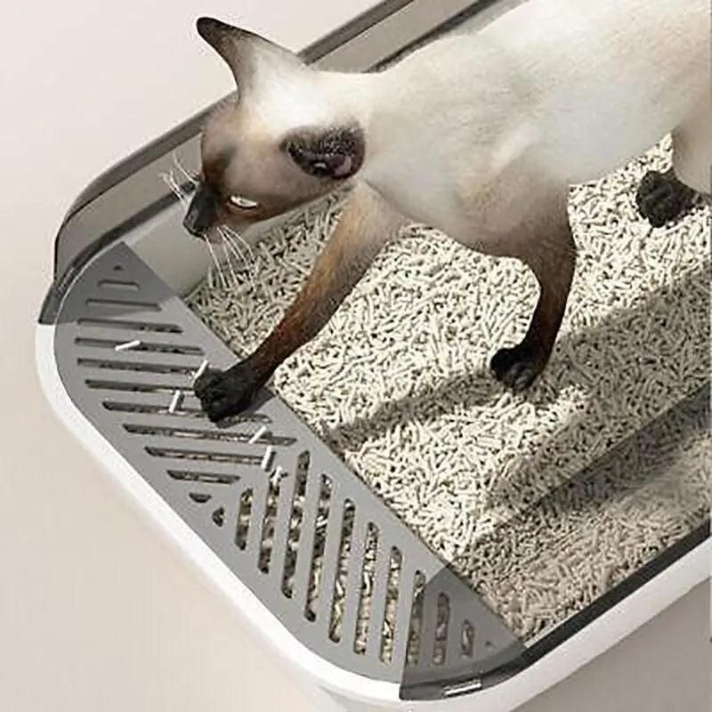 Litter Tray Box with Splash Guard and Wide Opening for Cats Open Top Design - Grey V528-CATLITTERBO-GREY-30623