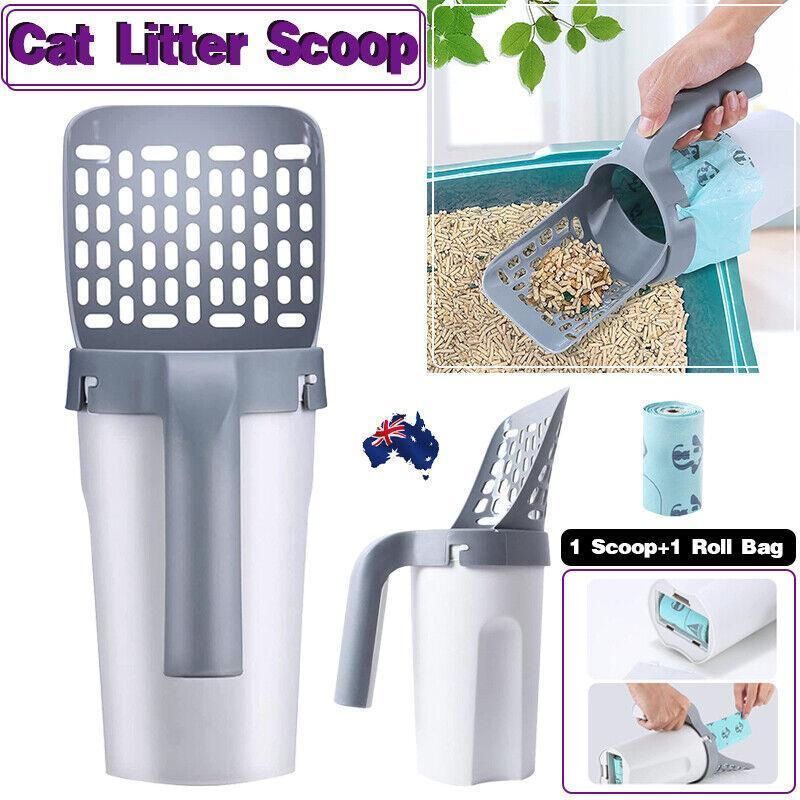 Cat Litter Scoop Integrated Detachable Shovel Holder Poop Pet Sifter Cleaning - 2 Roll Garbage Bags V528-CATLITTERSHOVEL-BAG-2PCS-90662
