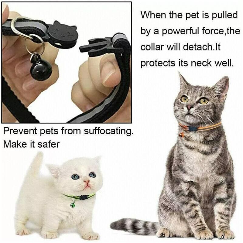 Reflective Cat Collar with Breakaway Buckle and Bell Adjustable for Small Pet Use - Rose Red V528-CATNECKBELLCOLOUR-ROSERED75492