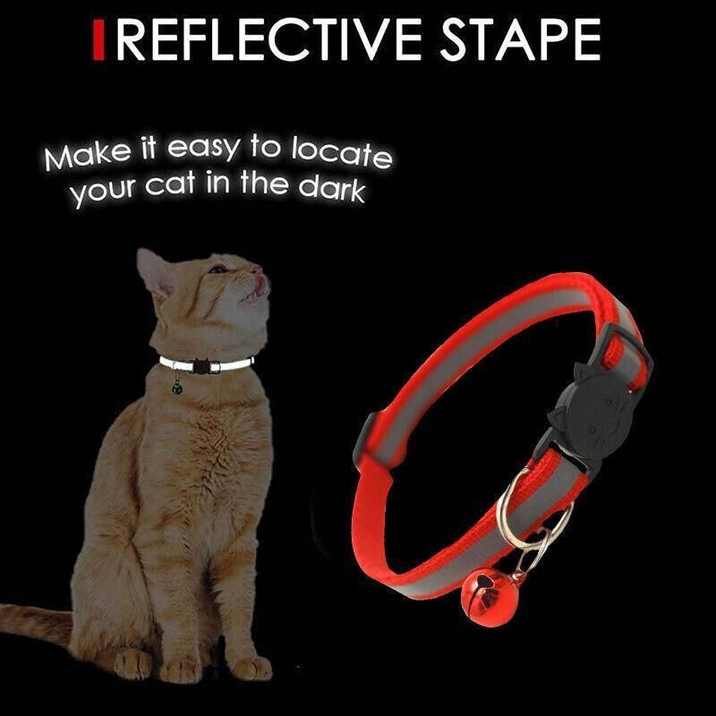 Reflective Cat Collar with Breakaway Buckle and Bell Adjustable for Small Pet Use - Rose Red V528-CATNECKBELLCOLOUR-ROSERED75492
