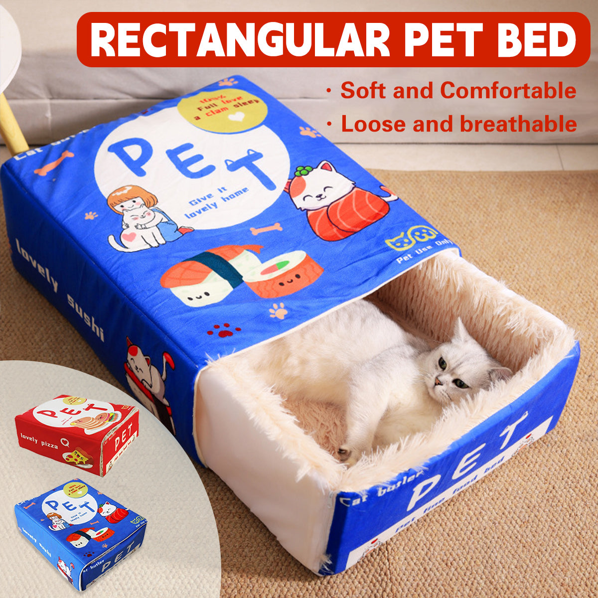Rectangular Cookie Box Pet Bed for Cats Dogs Cat Bed Kitten Puppy Soft Pet House - Red M V528-CATNEST-552892