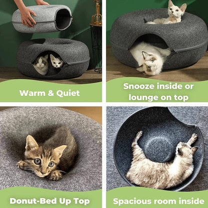Felt Cat Tunnel Bed Donut Cave Nest for Kittens and Small Pets 50x30cm - Light Grey V528-CATNEST-LIGHTGREY-S-80913