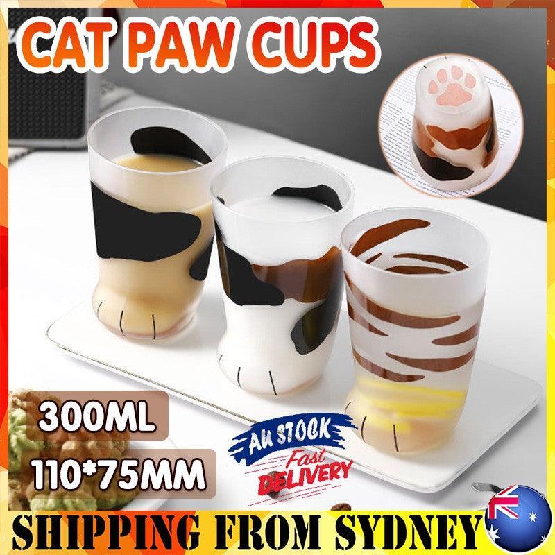 Pair 3 Cat Paw Frosted Calico Cups Glass Milk Cute Gift Tumbler Claw Foot Cute V528-CATPAWCUPS-3PCS-427276