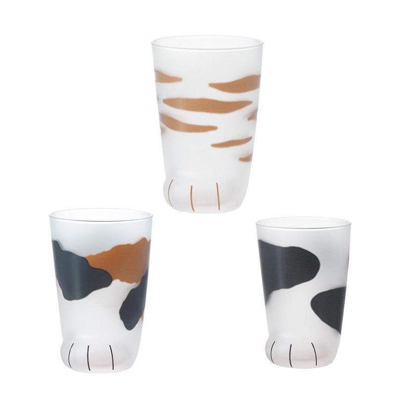 Pair 3 Cat Paw Frosted Calico Cups Glass Milk Cute Gift Tumbler Claw Foot Cute V528-CATPAWCUPS-3PCS-427276