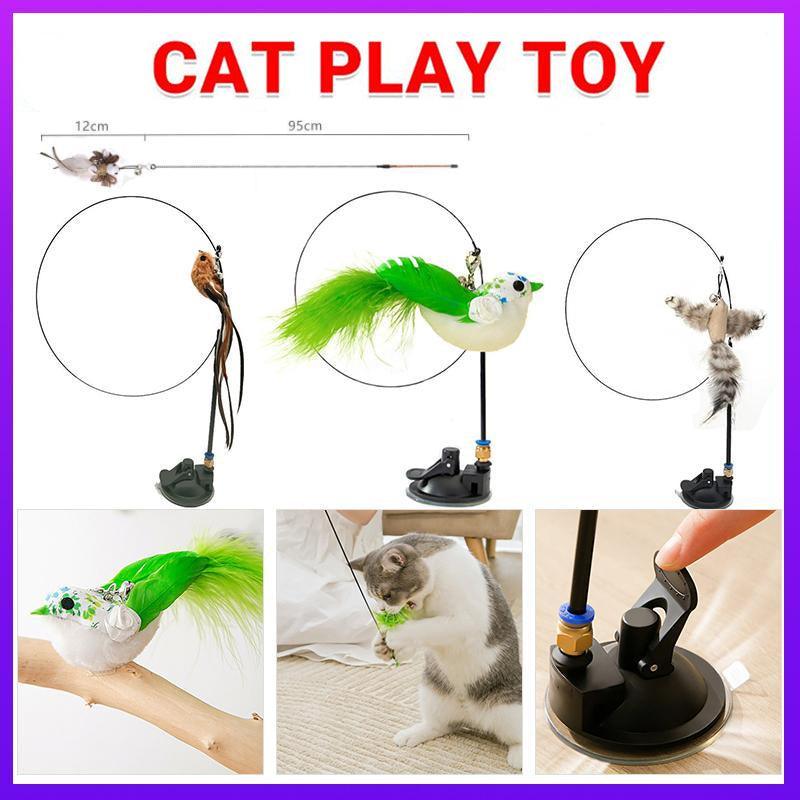Cat Play Toy Simulation Birds Teaser Wand Interactive Stick with Suction Cup - 2 V528-CATPLAYTOY-2-466771