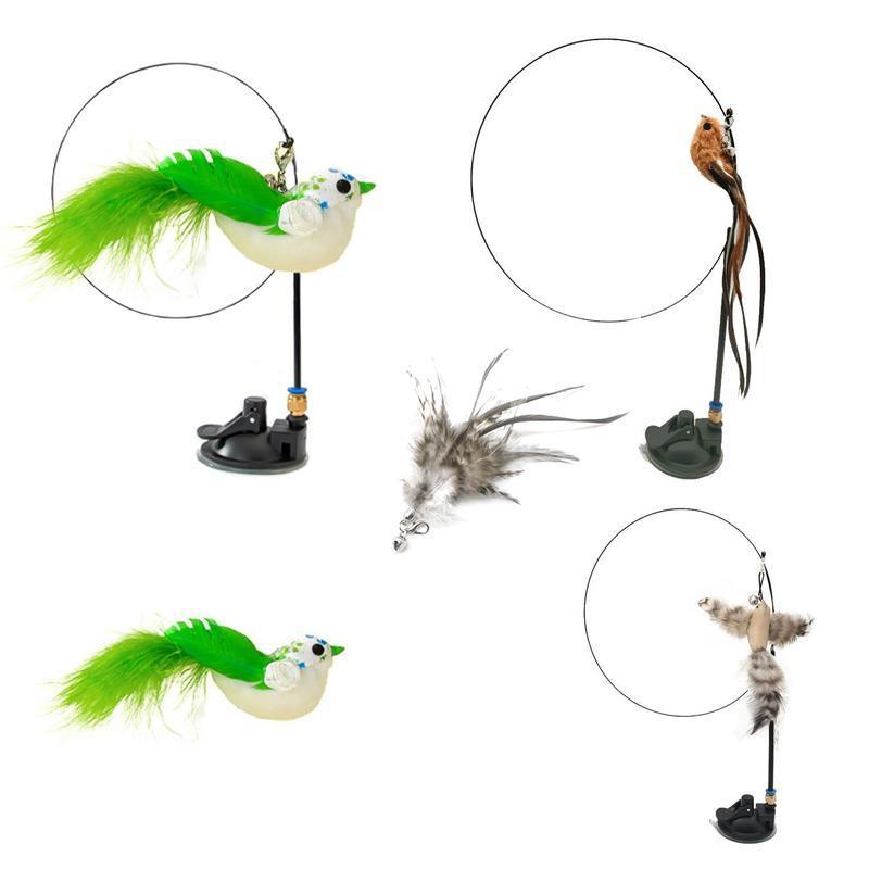Cat Play Toy Simulation Birds Teaser Wand Interactive Stick with Suction Cup - 2 V528-CATPLAYTOY-2-466771