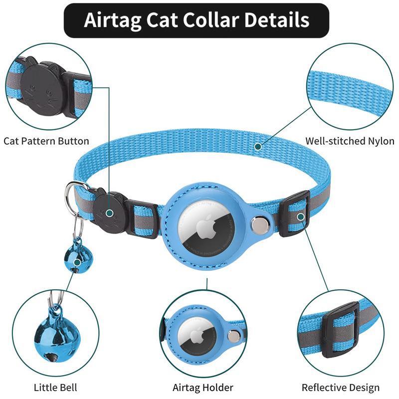 Reflective Pet Collar with Holder for AirTag Tracker - Anti-Lost Cat Dog Tag - Red V528-CATPOSITIONINGCOLLAR-RED-183643