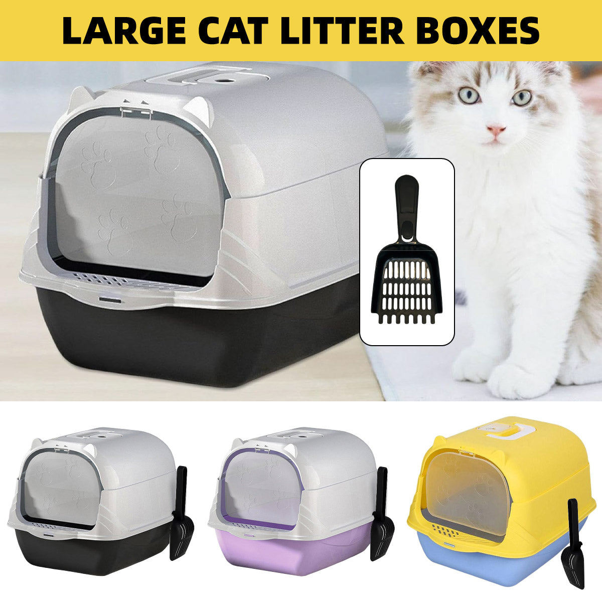 Enclosed Cat Litter Box Lid Scoop Splash Proof Lift Top Removable Toilet Tray - Purple V528-CATR-PURPLE-463536
