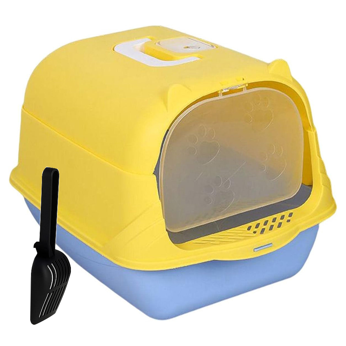 Enclosed Cat Litter Box Lid Scoop Splash Proof Lift Top Removable Toilet Tray - Blue Yellow V528-CATR-YELLOW-BLUE-354985