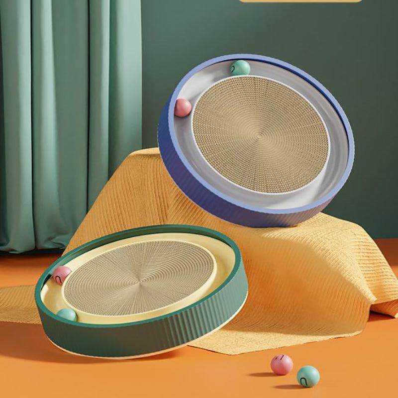 Cat Scratcher Lounge Bed Toy 40cm Round Foldable Cardboard Pad with Ball Track - Replacement Pad V528-CATREPLACEMENTPAD-70963