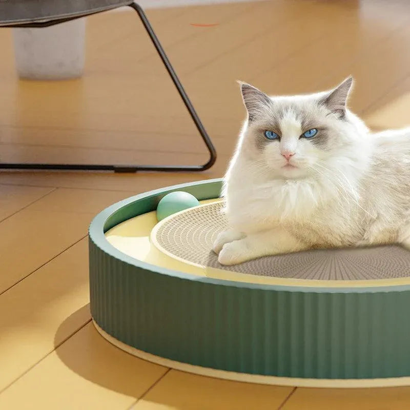 Cat Scratcher Lounge Bed Toy 40cm Round Foldable Cardboard Pad with Ball Track - Replacement Pad V528-CATREPLACEMENTPAD-70963