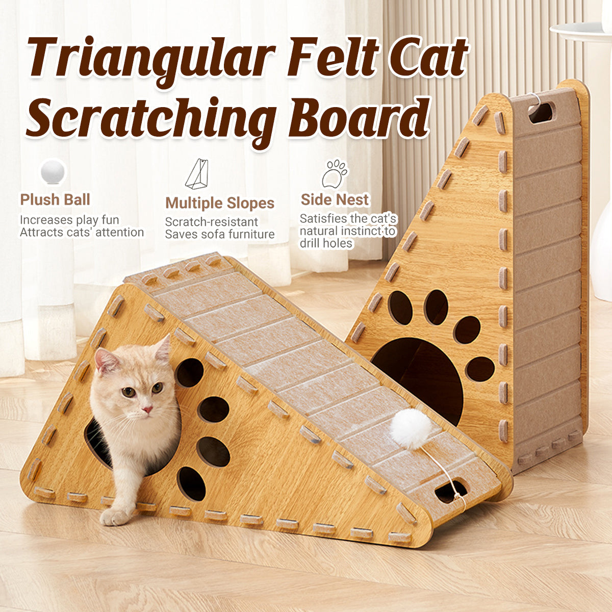 Triangle Cat Scratch Board Felt Claw Pad Vertical Nest Durable All Season Use V528-CATTERY-CTS-996456