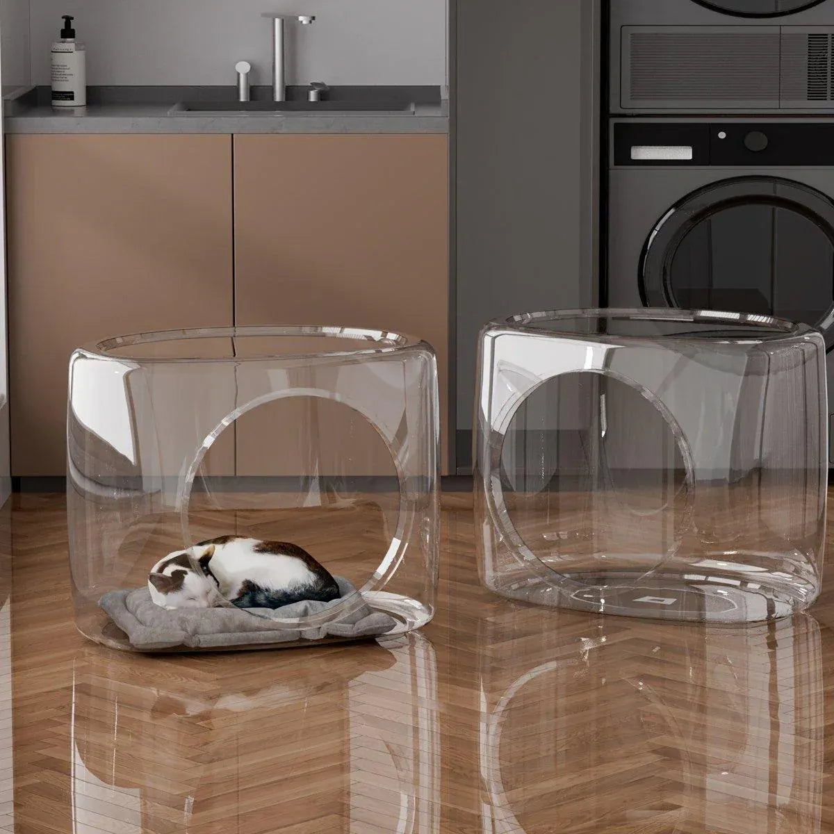 Transparent Capsule Cat Litter Box Semi Enclosed Cat House for Indoor Use V528-CATTERY-LUCENCY-302693