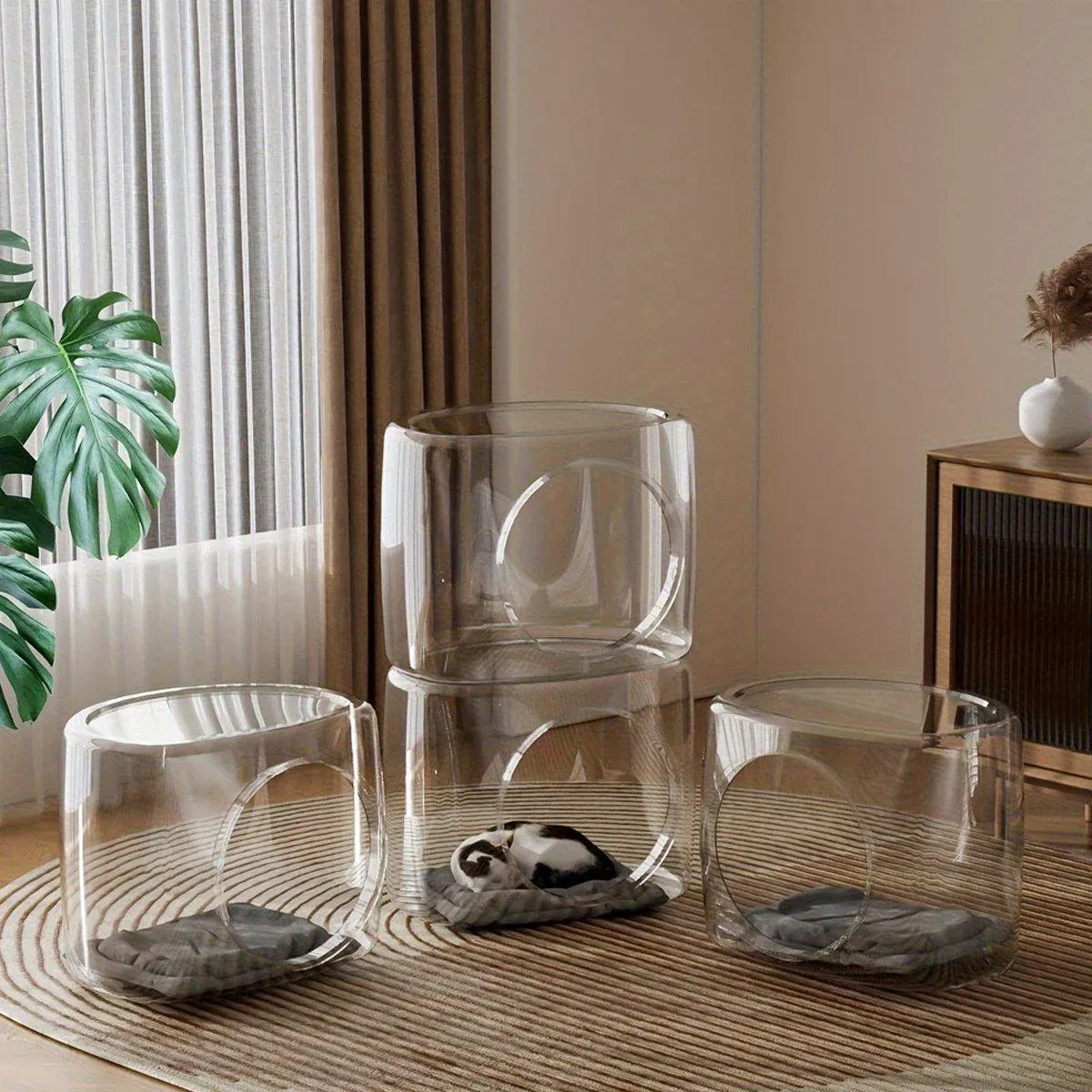 Transparent Capsule Cat Litter Box Semi Enclosed Cat House for Indoor Use V528-CATTERY-LUCENCY-302693
