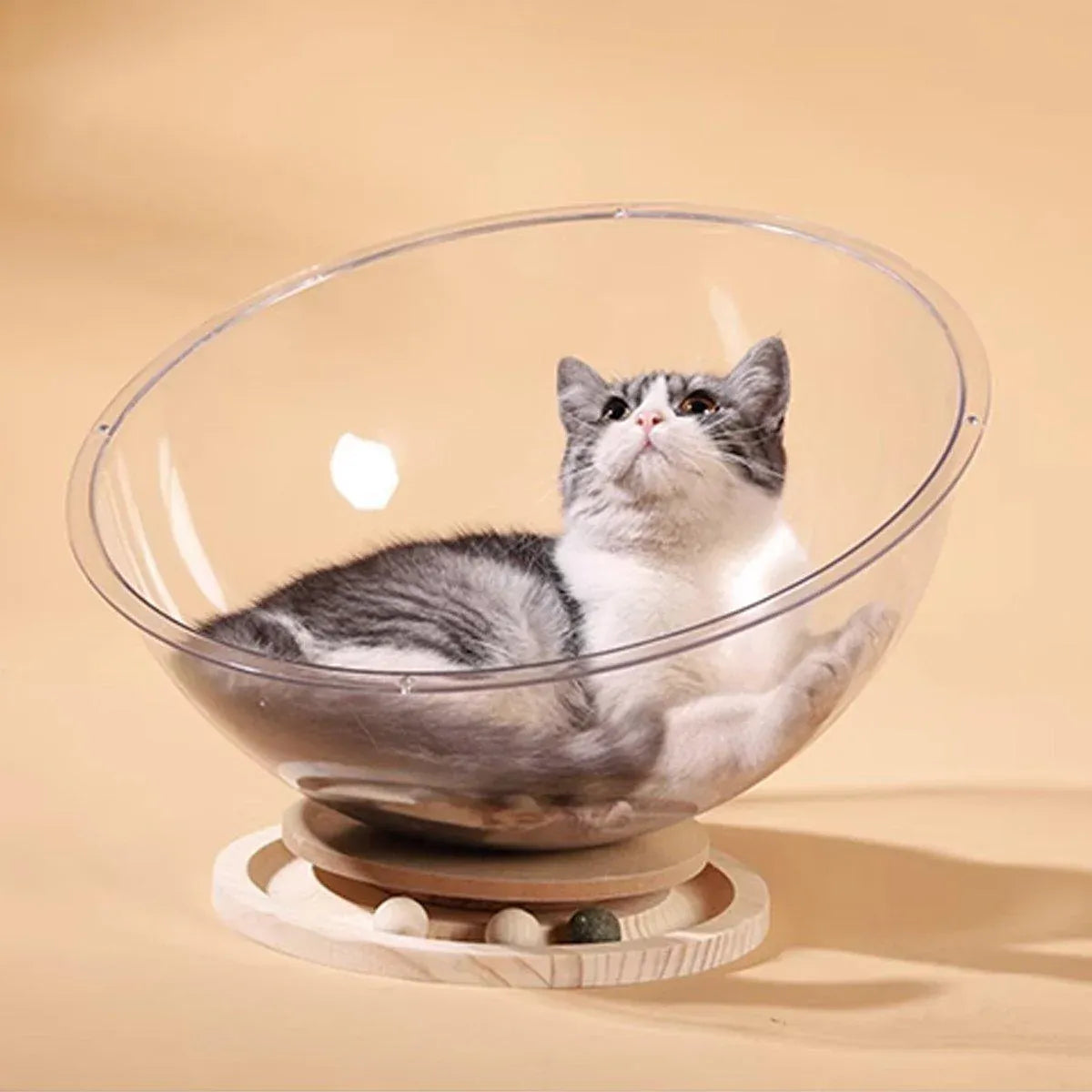 Four Seasons Acrylic Space Capsule Cat Bed Semi-closed Cool Nest Turntable Toy - L V528-CATTERY-ROUND-L-805872