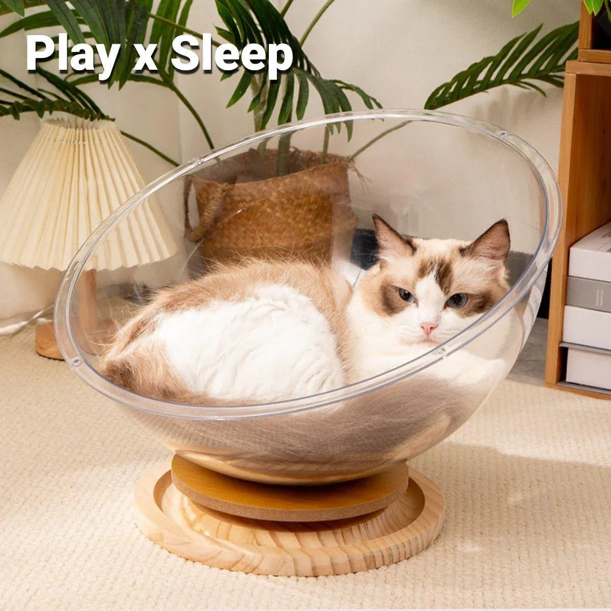 Four Seasons Acrylic Space Capsule Cat Bed Semi-closed Cool Nest Turntable Toy - L V528-CATTERY-ROUND-L-805872