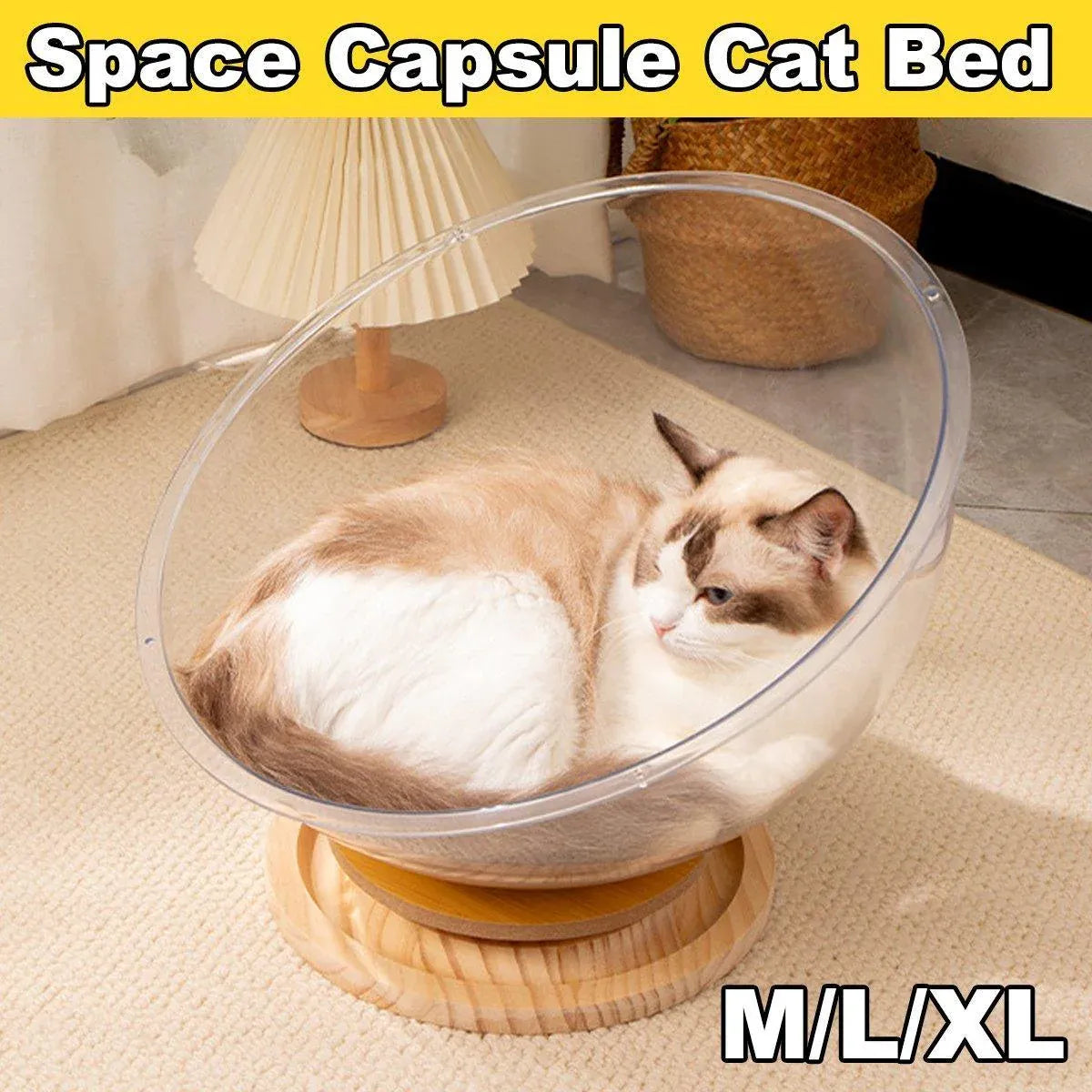 Four Seasons Acrylic Space Capsule Cat Bed Semi-closed Cool Nest Turntable Toy - L V528-CATTERY-ROUND-L-805872