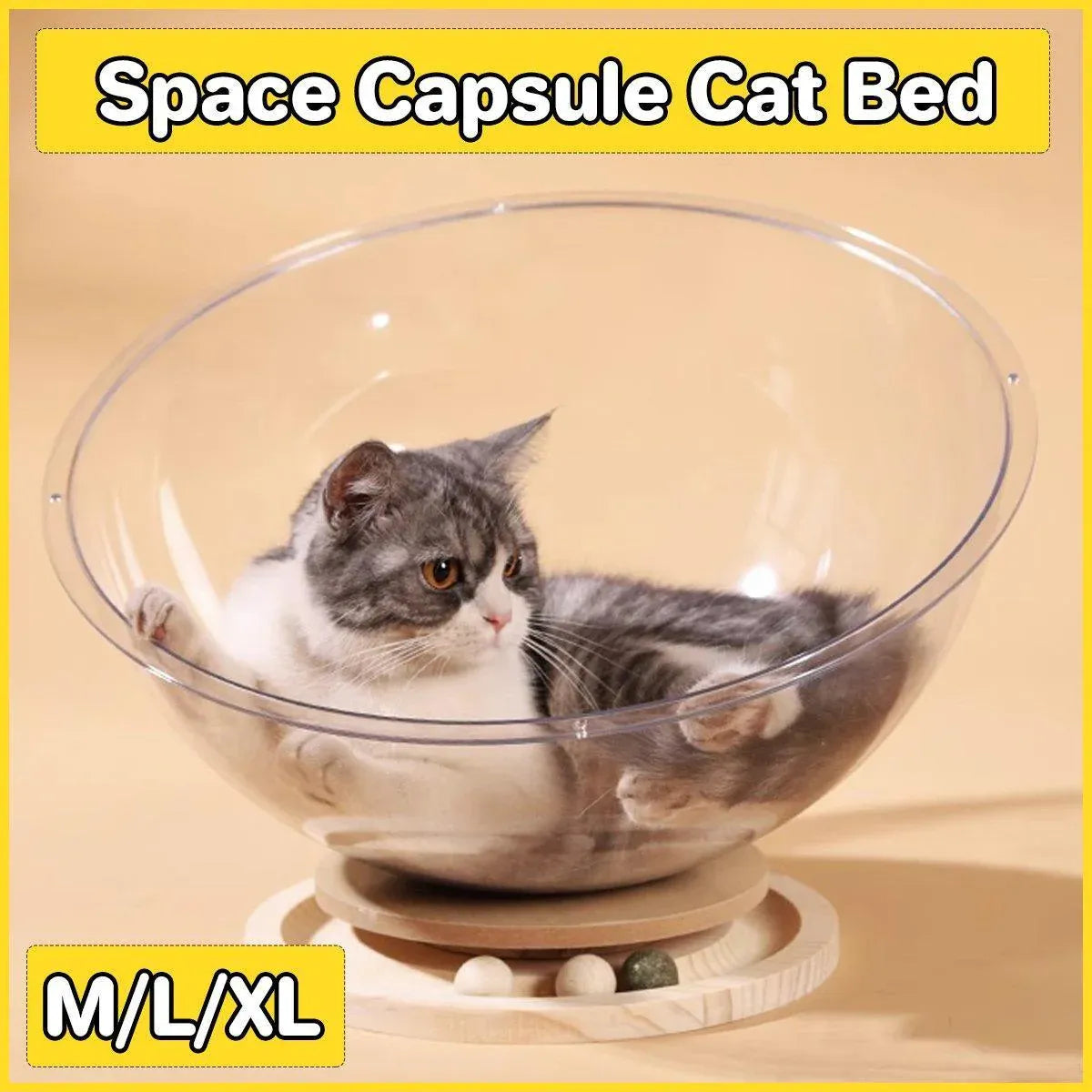Four Seasons Acrylic Space Capsule Cat Bed Semi-closed Cool Nest Turntable Toy - XL V528-CATTERY-ROUND-XL-361607