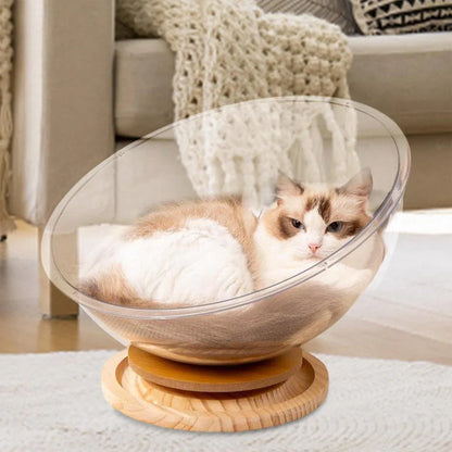 Four Seasons Acrylic Space Capsule Cat Bed Semi-closed Cool Nest Turntable Toy - XL V528-CATTERY-ROUND-XL-361607