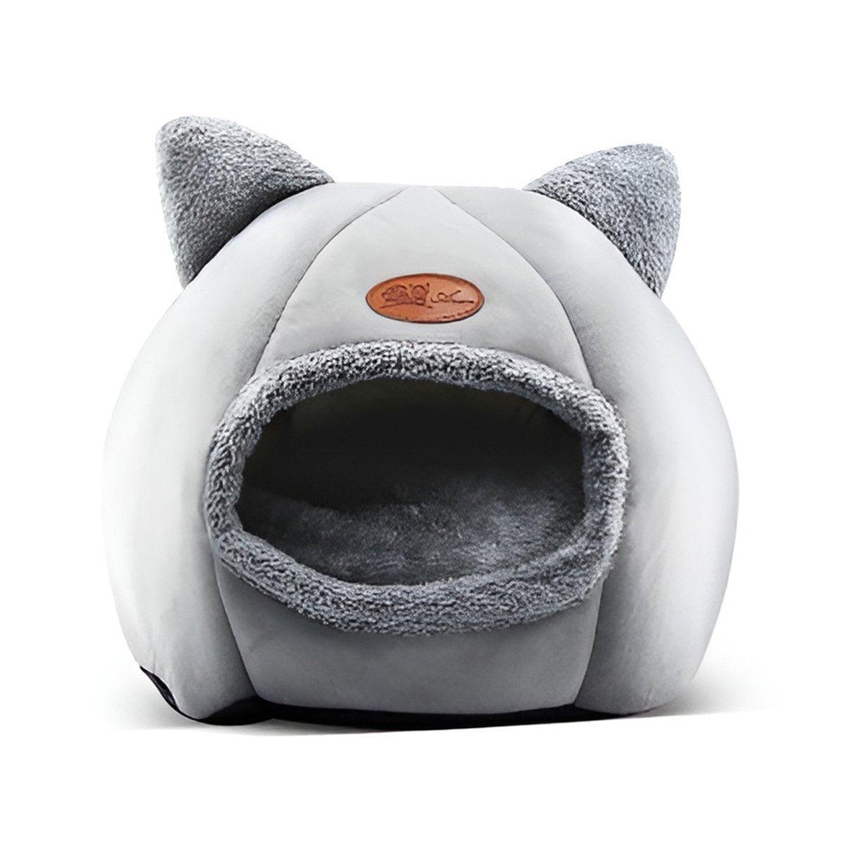 Cat Bed Winter Warm Enclosed Pet House Cozy Indoor Sleeping Nest for Cold Weather - L V528-CATTERY-TWO-EARS-GREY-L-282979