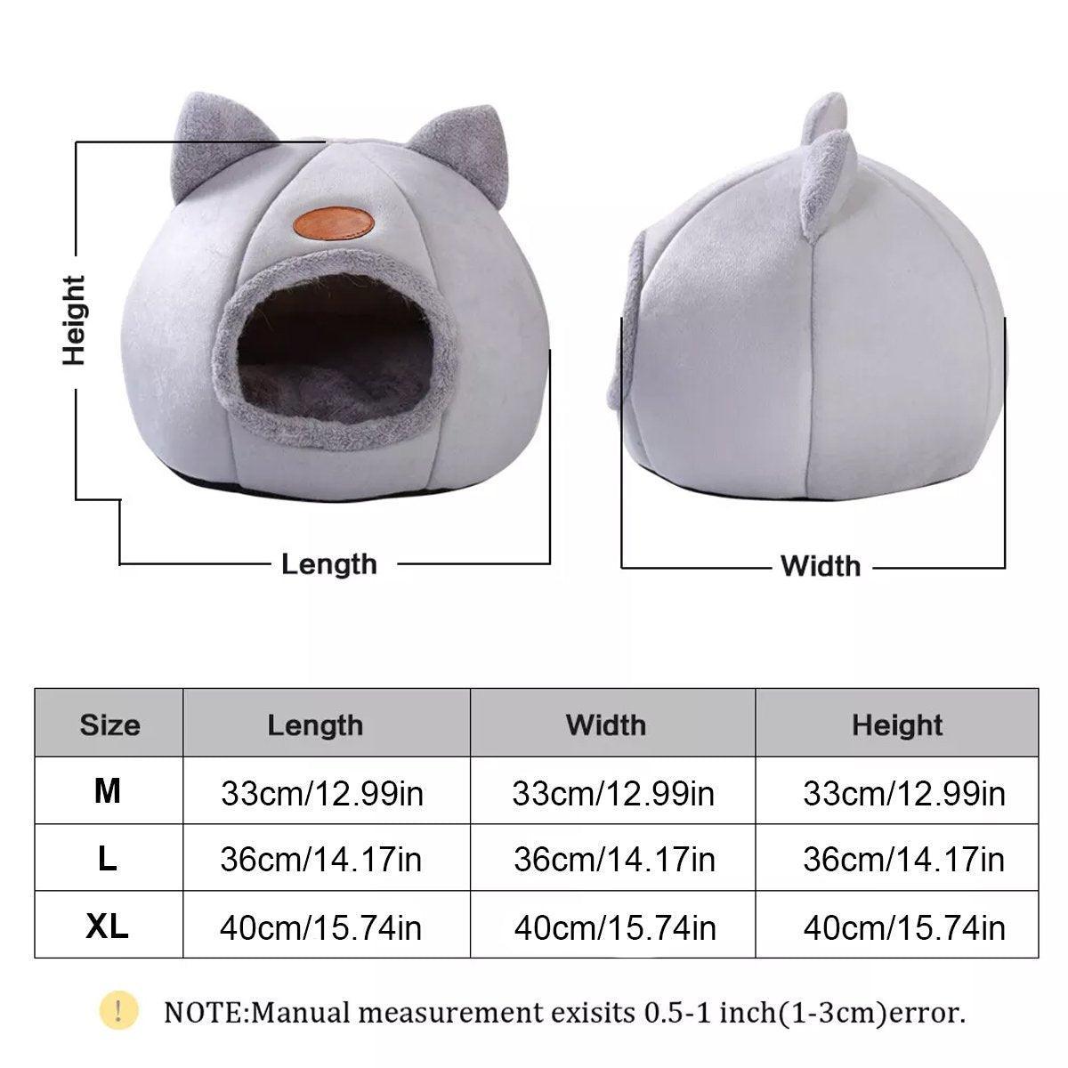 Cat Bed Winter Warm Enclosed Pet House Cozy Indoor Sleeping Nest for Cold Weather - L V528-CATTERY-TWO-EARS-GREY-L-282979
