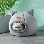 Cat Bed Winter Warm Enclosed Pet House Cozy Indoor Sleeping Nest for Cold Weather - L V528-CATTERY-TWO-EARS-GREY-L-282979