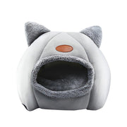 Cat Bed Winter Warm Enclosed Pet House Cozy Indoor Sleeping Nest for Cold Weather - L V528-CATTERY-TWO-EARS-GREY-L-282979